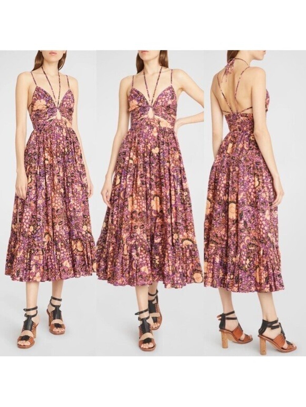 NEW, Ulla Johnson Phoebe Strappy Cutout-Bodice Cotton Midi Dress Sz 10 #MD2393